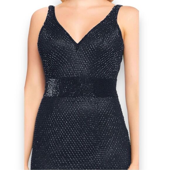 Mac‎ Duggal WMNS 2 black Gunmetal V Neck Beaded High Slit 1070 - Picture 3 of 12